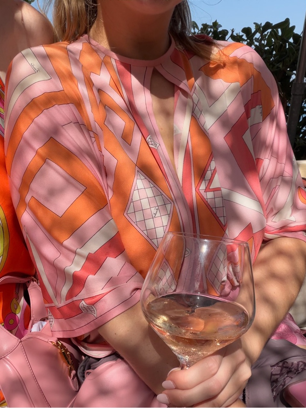 Emilio Pucci Pink and Orange Geometric Silk Top